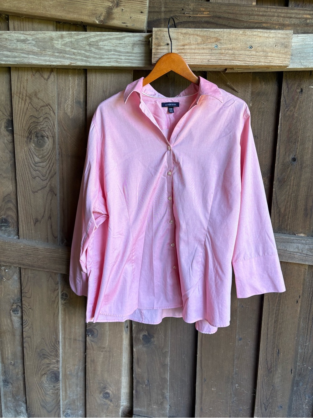 Land’s End Salmon Pink Non-Iron Pinpoint Oxford Button Down Shirt